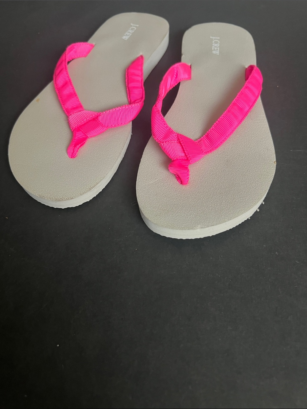 J. Crew Neon Pink Strap Flip Flops with Light grey Footbed
